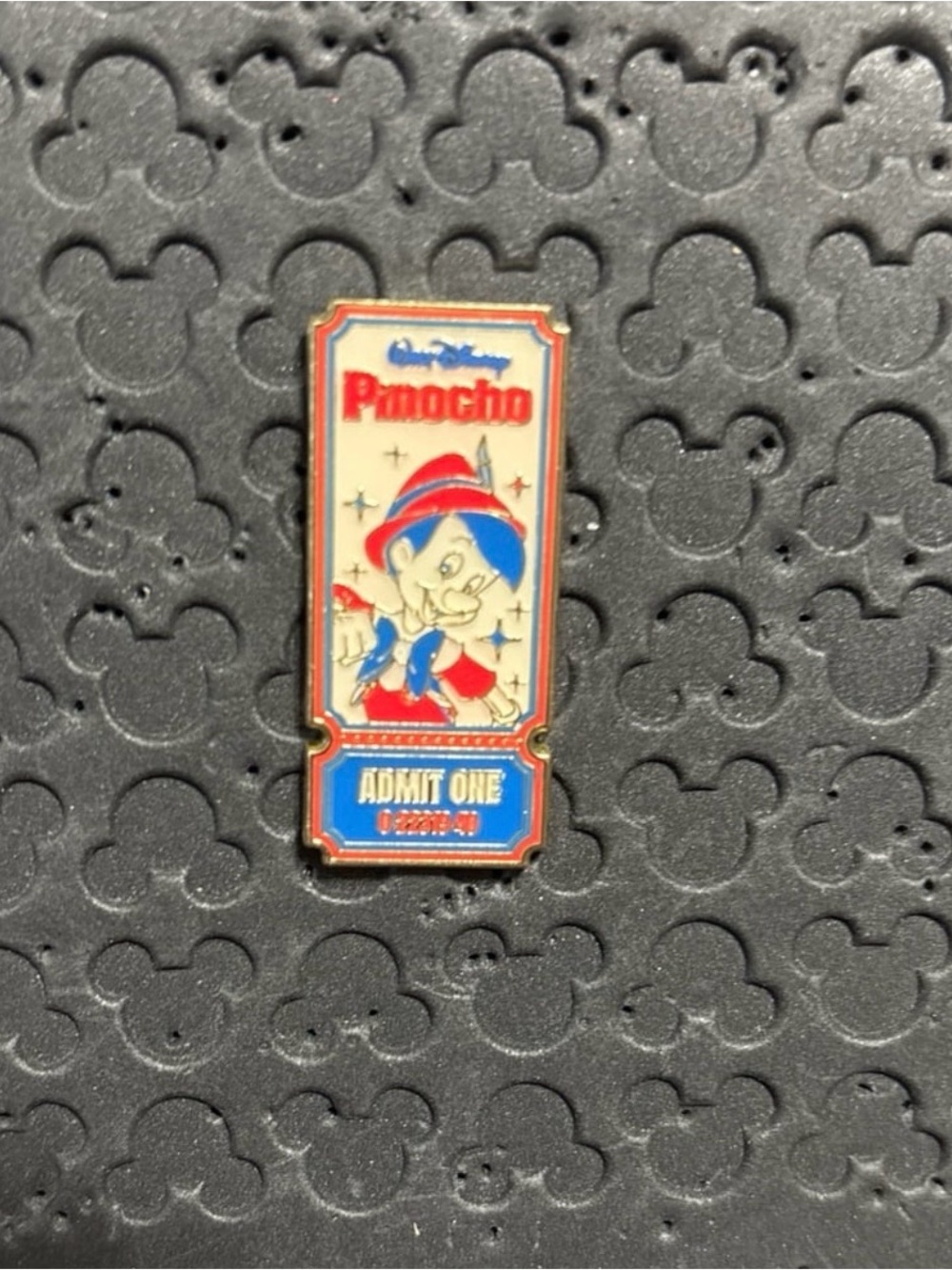 Disney Pinocchio Ticket Enamel Pin - Red, Blue, Cream